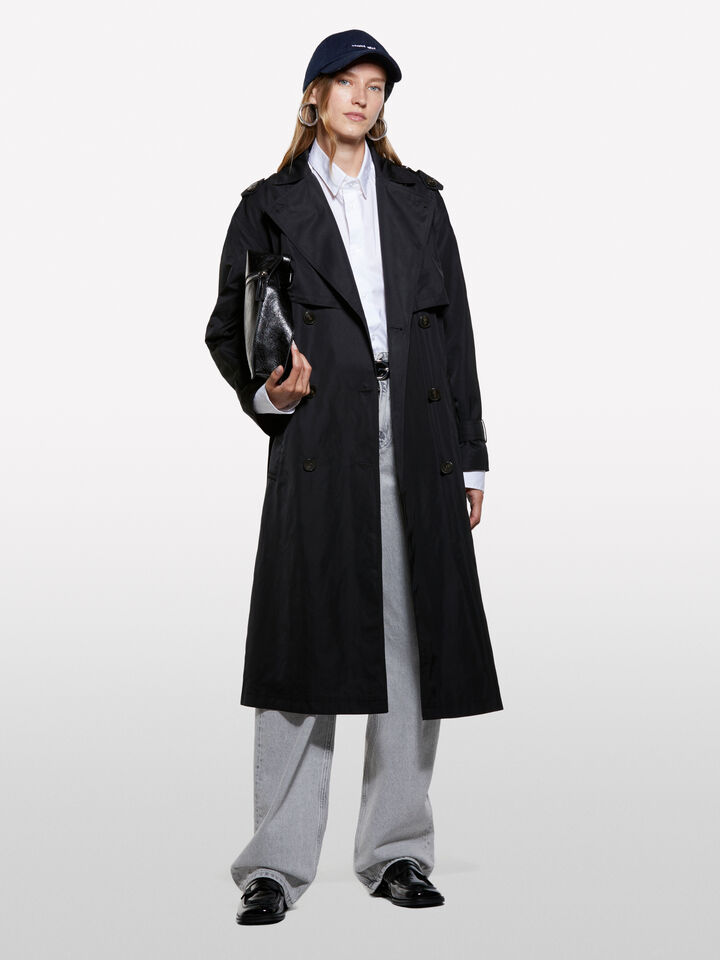 Schwarzer Trenchcoat mit bequemer Passform und Gürtel - trenchcoats und regenjacken für damen - Schwarz | Sisley image number 1